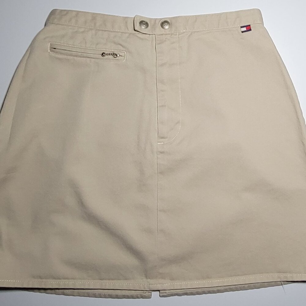 Tommy Hilfiger Womens Beige Pleated Cotton Skirt with Front Pocket Size 4